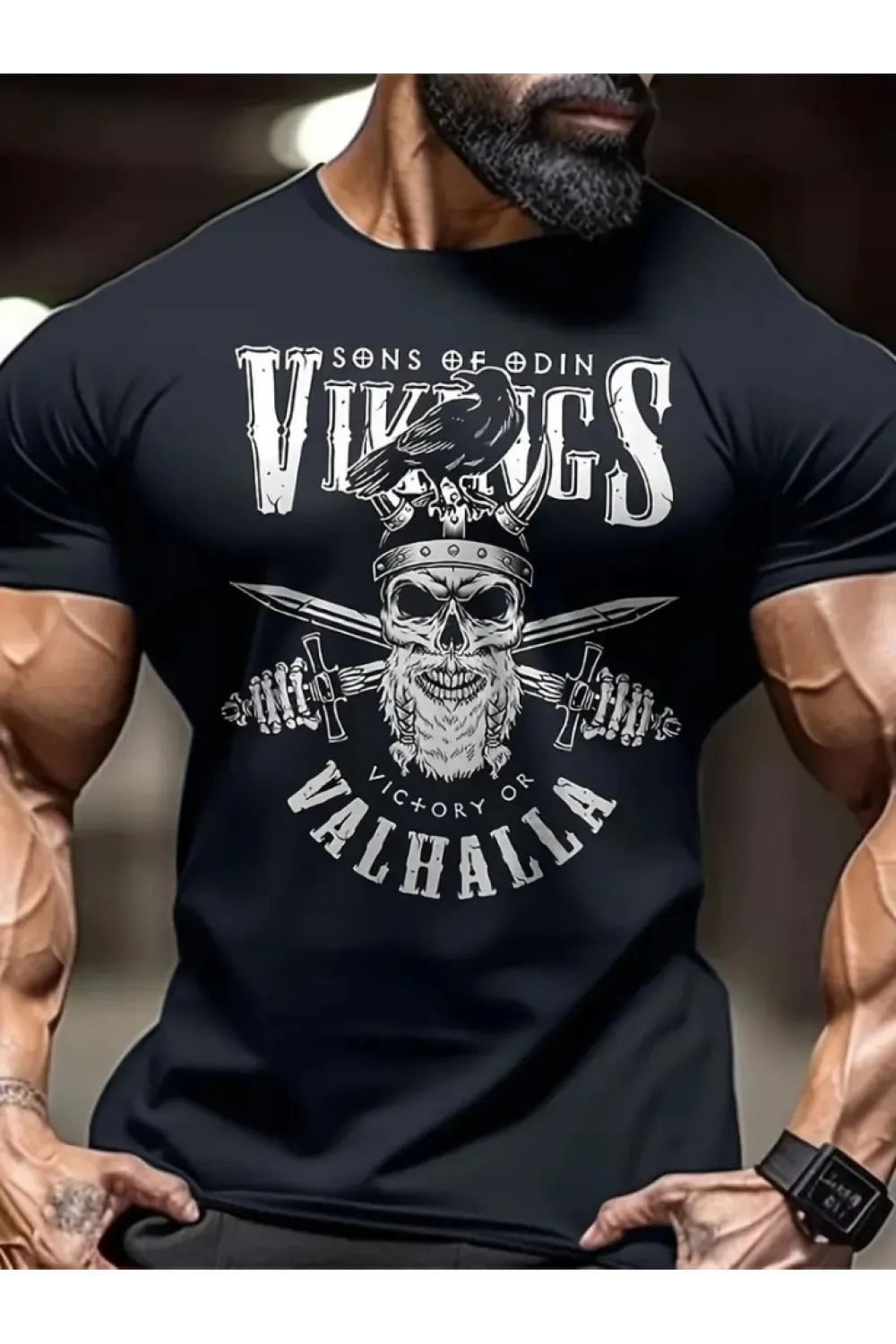 Baskılı Oversize Bisiklet Yaka T-shirt - Siyah
