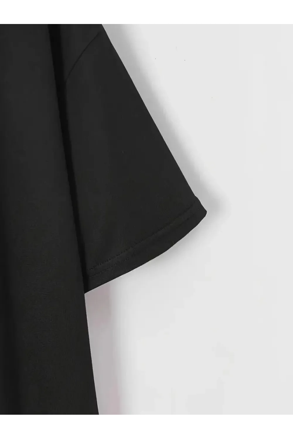 Baskılı Oversize Bisiklet Yaka T-shirt - Siyah