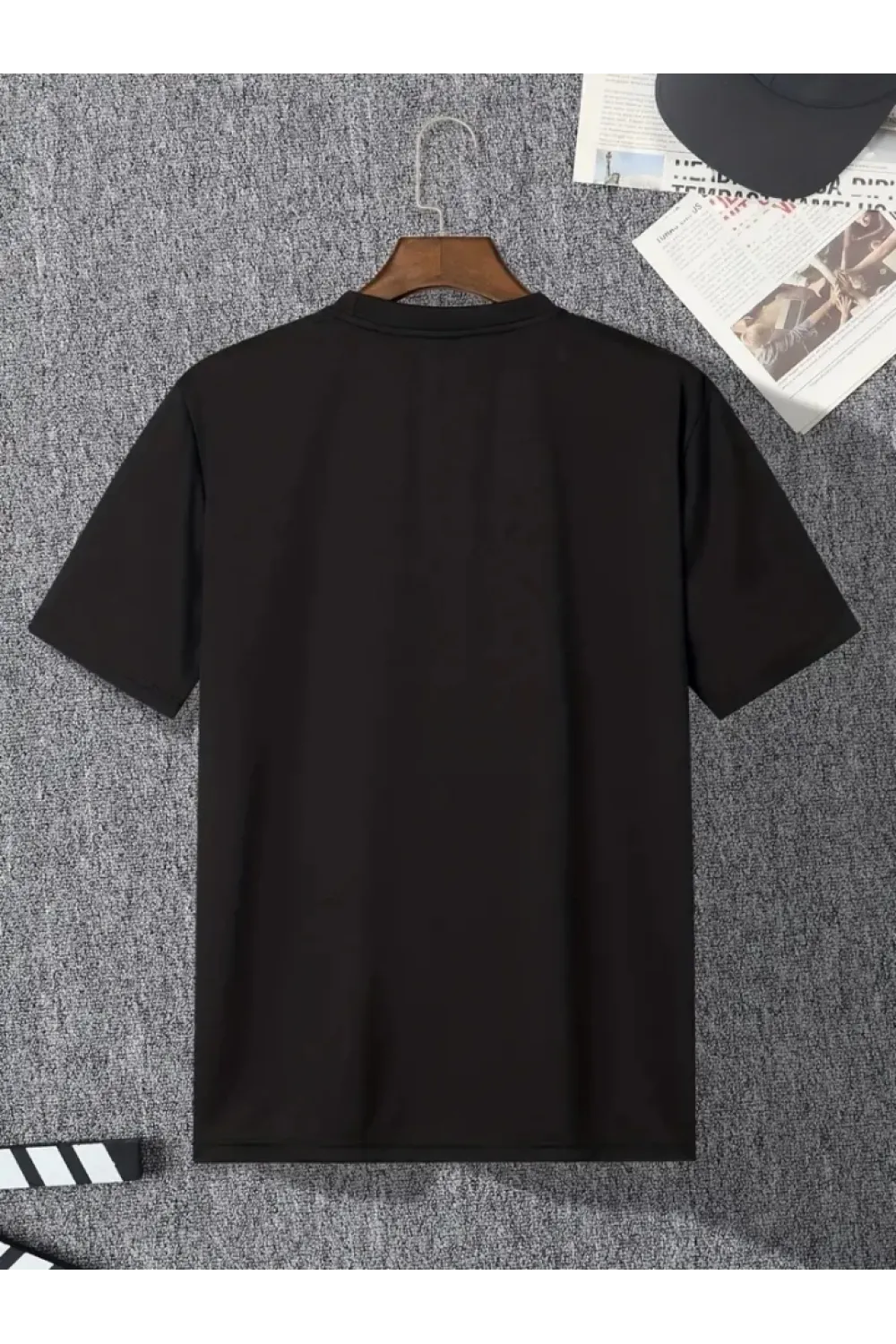 Baskılı Oversize Bisiklet Yaka T-shirt - Siyah