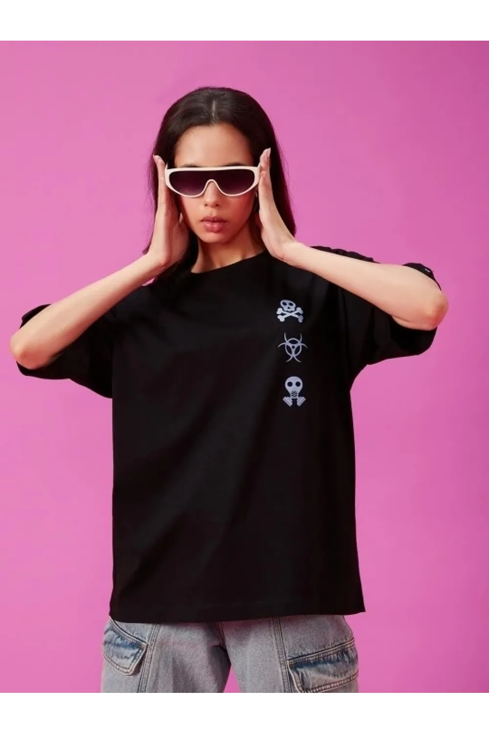Baskılı Oversize T-shirt - Siyah