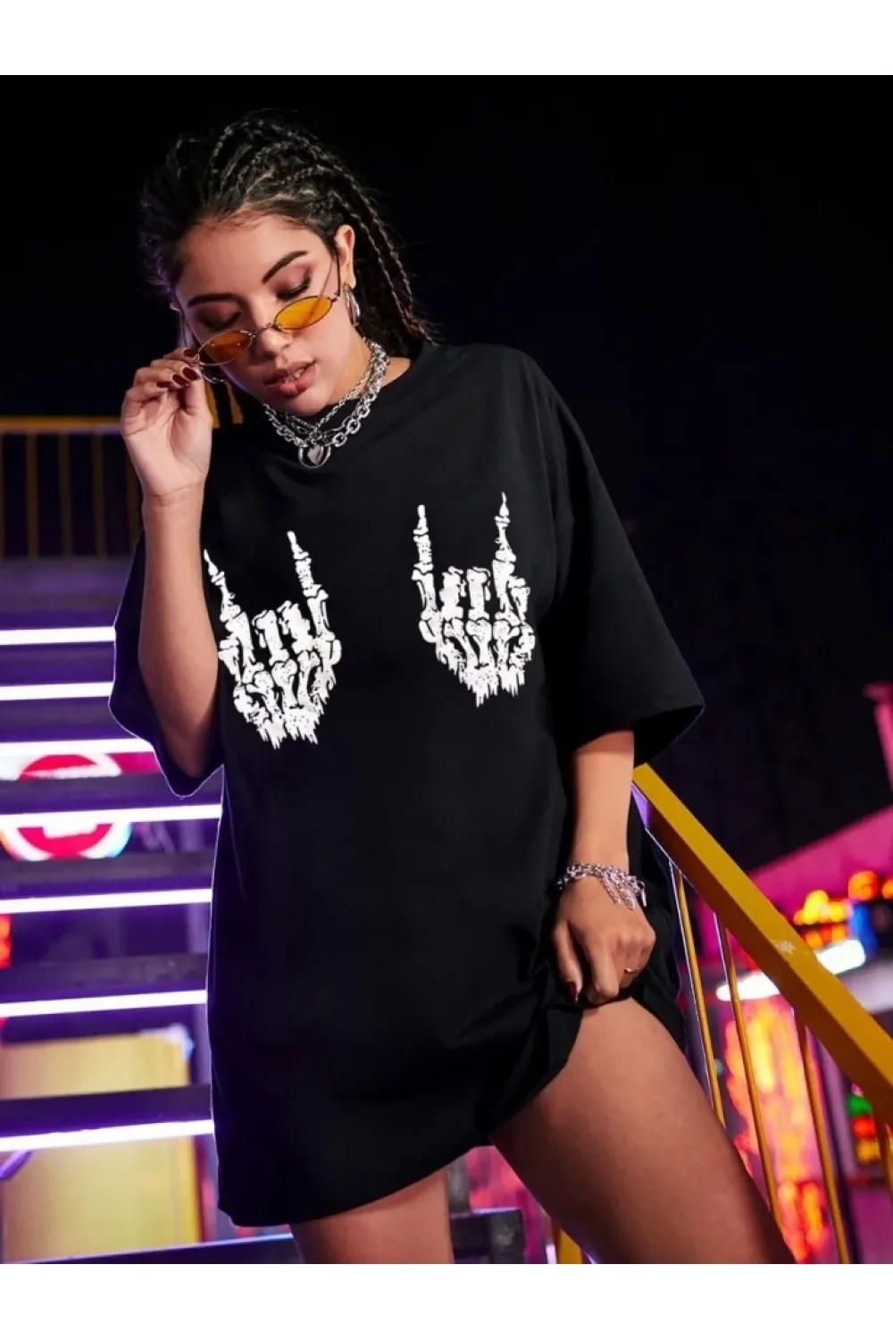 Baskılı Oversize T-shirt - Siyah