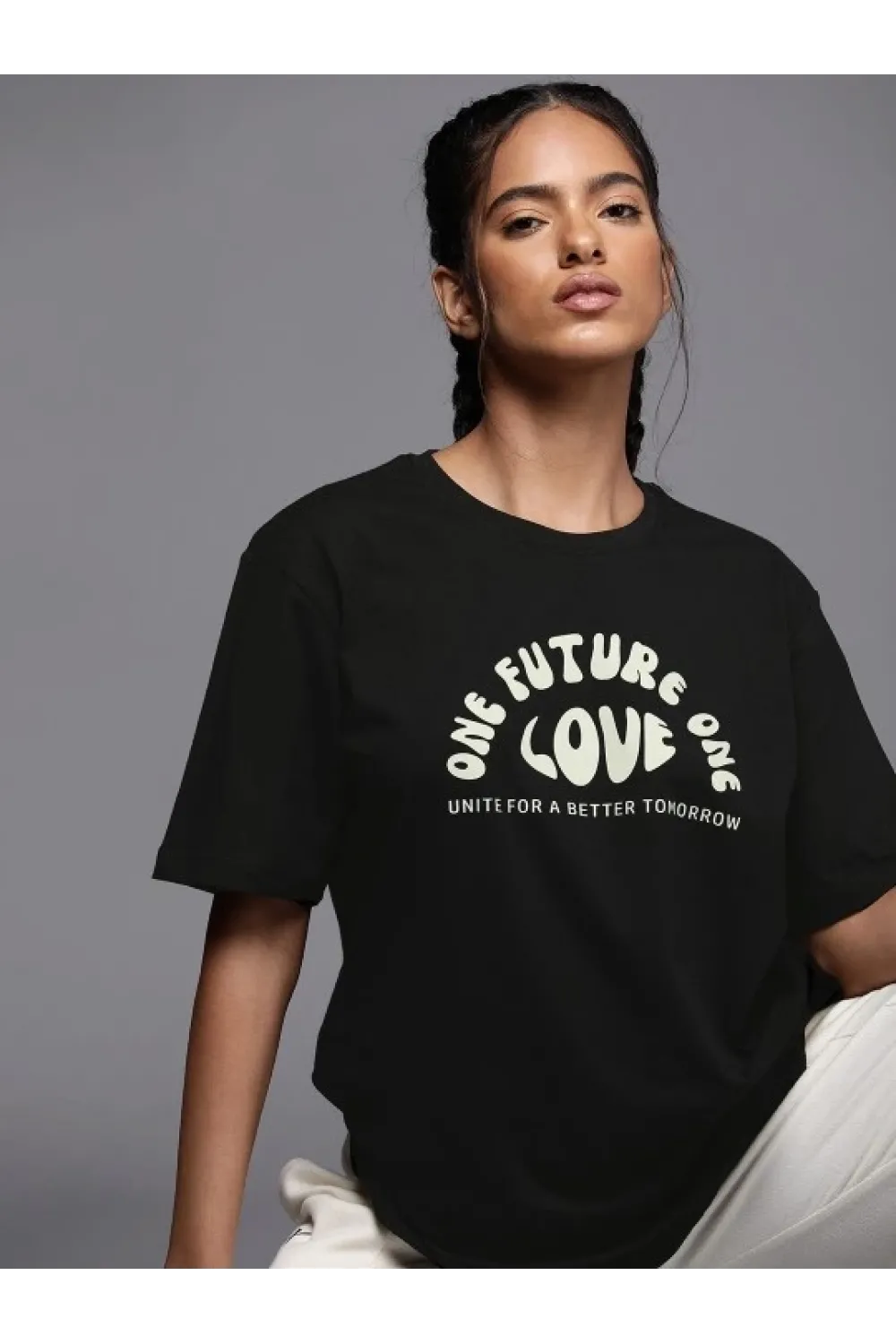 Baskılı Oversize T-shirt - Siyah