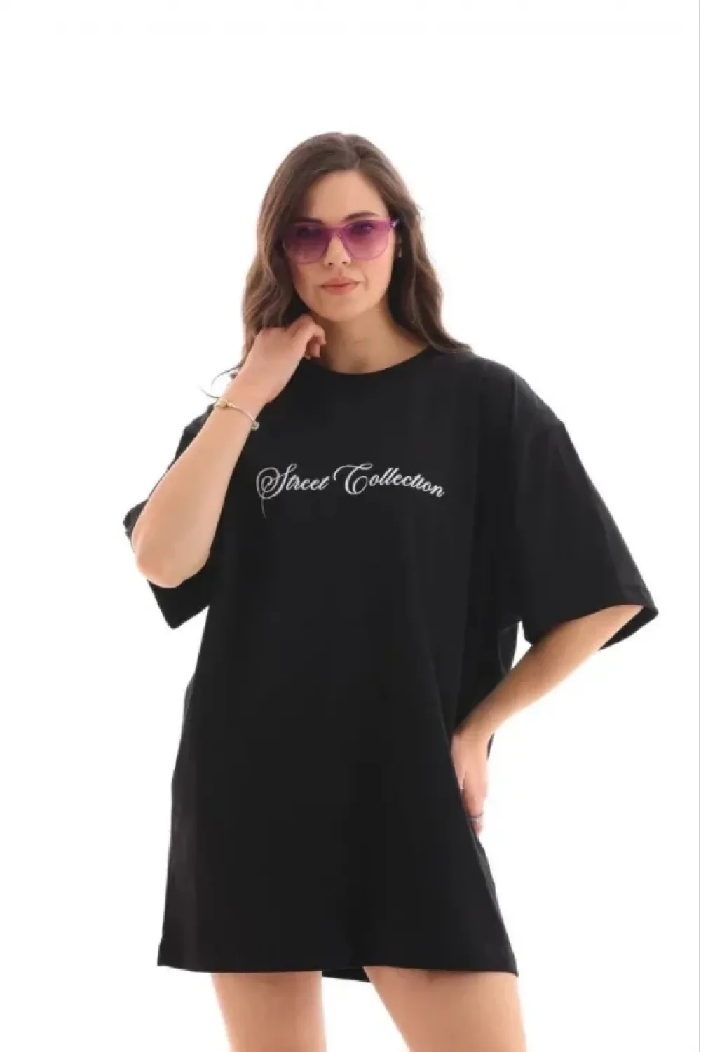 Baskılı T-Shirt Kısa Kol Bisiklet Yaka Regular Rahat Kalıp Günlük Tişört - Siyah
