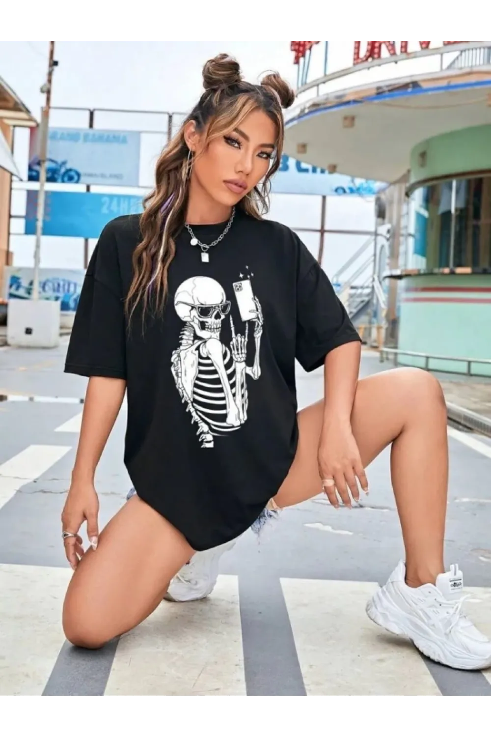 Baskılı T-shirt - Siyah