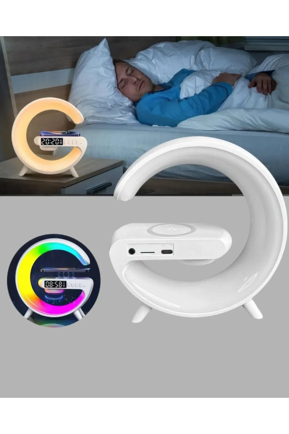 Başucu İçin Tasarlanmış Kablosuz Şarjlı Gece Lambası Ve Bluetooth Ses Sistemi