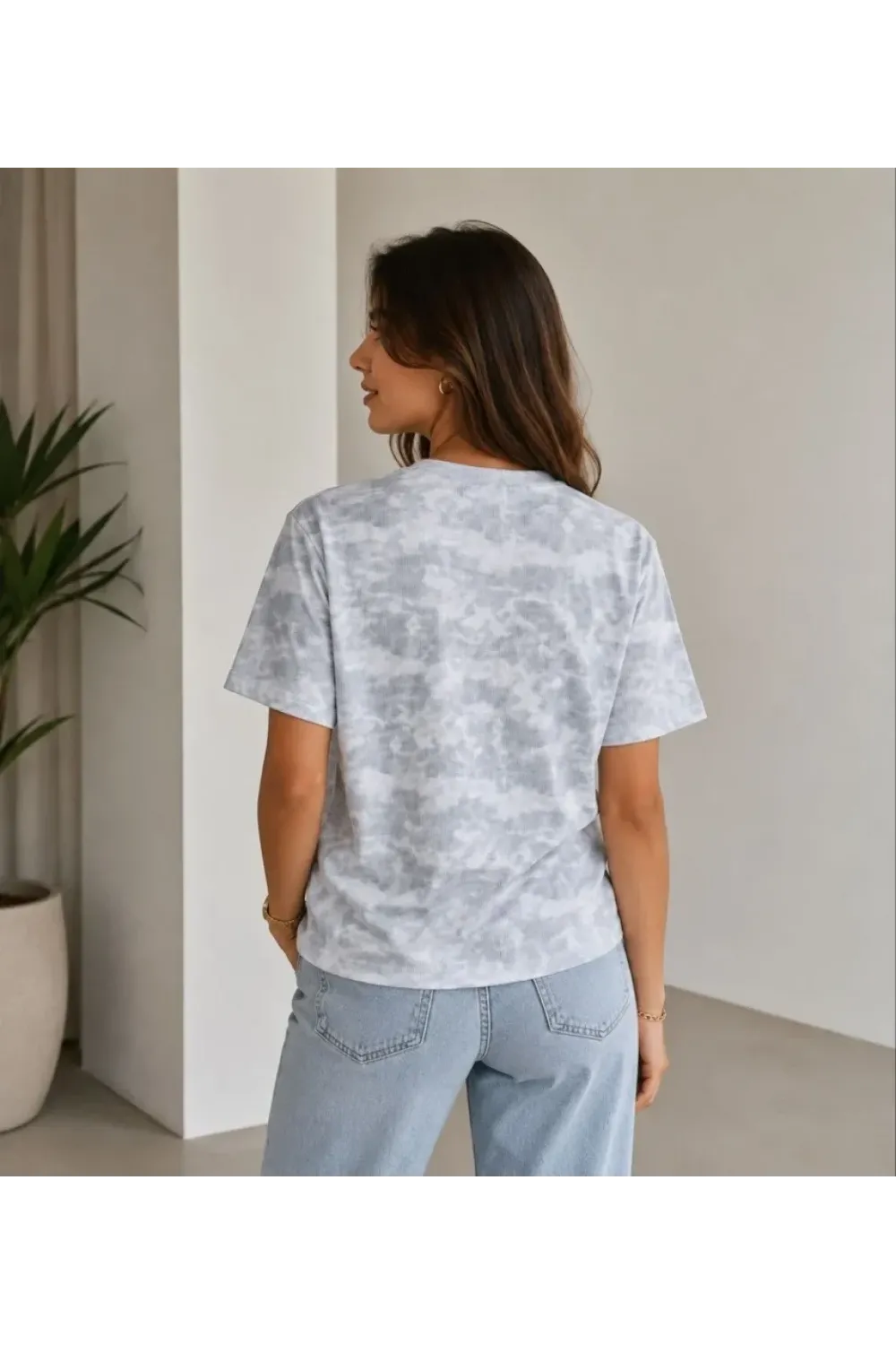 Batik Desenli Tişört Bisiklet Yaka Kısa Kol Regular Fit T-shirt - Gri