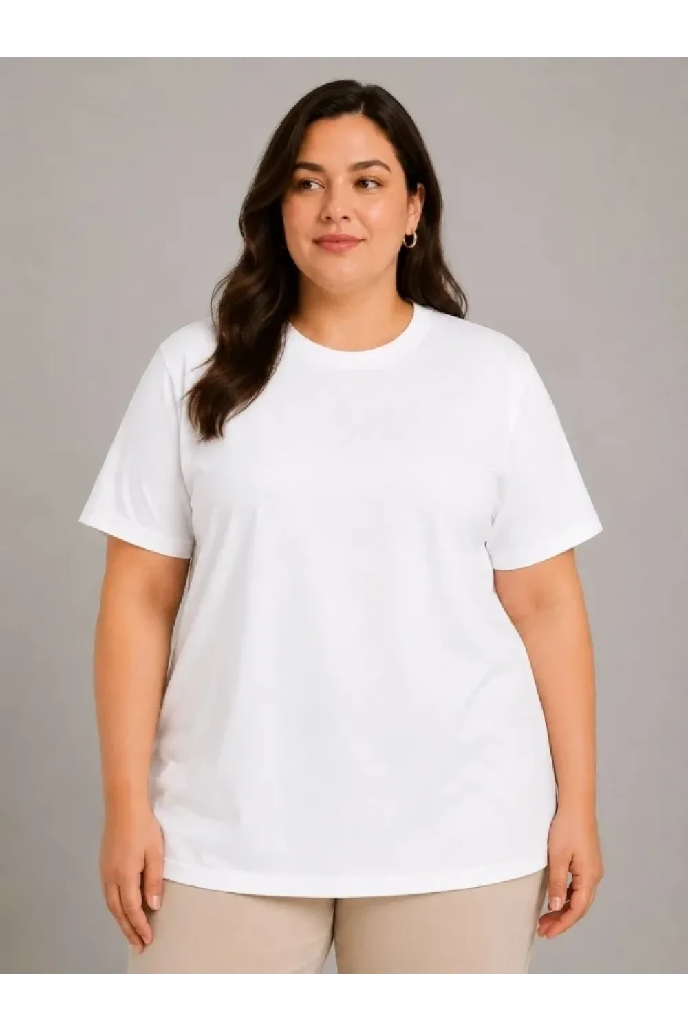 Battal Big Size Basic Tişört Bisiklet Yaka Rahat Kalıp T-Shirt - Beyaz