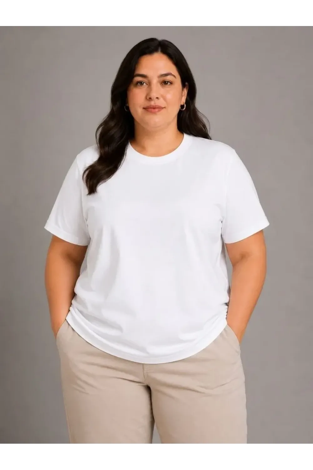 Battal Big Size Basic Tişört Bisiklet Yaka Rahat Kalıp T-Shirt - Beyaz