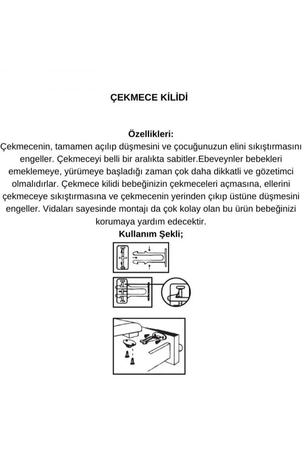 Bebek Çocuk Koruma Kilidi - Dolap Çekmece Kilidi Sürgülü Kilit