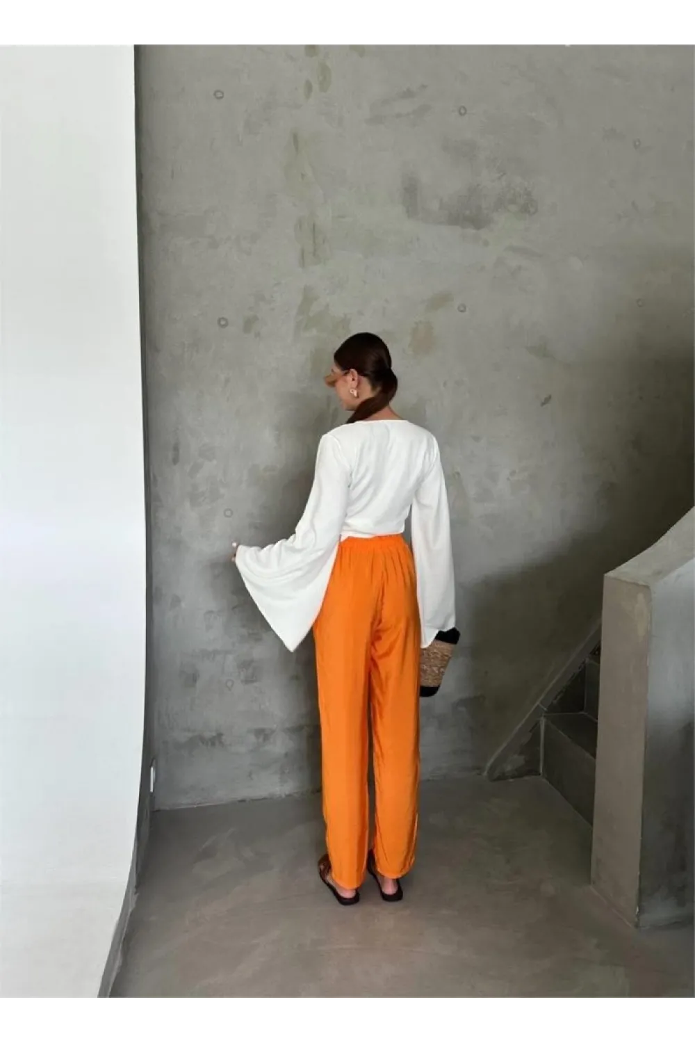 BEL LASTİK DETAYLI MODAL KUMAŞ PANTOLON - Orange