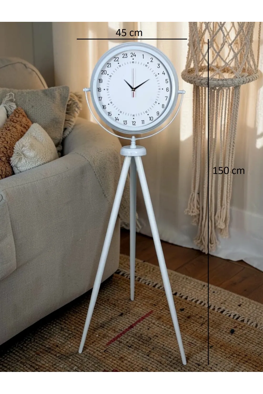 Beyaz 24 Saat Göstergeli Tripod Ayaklı Saat