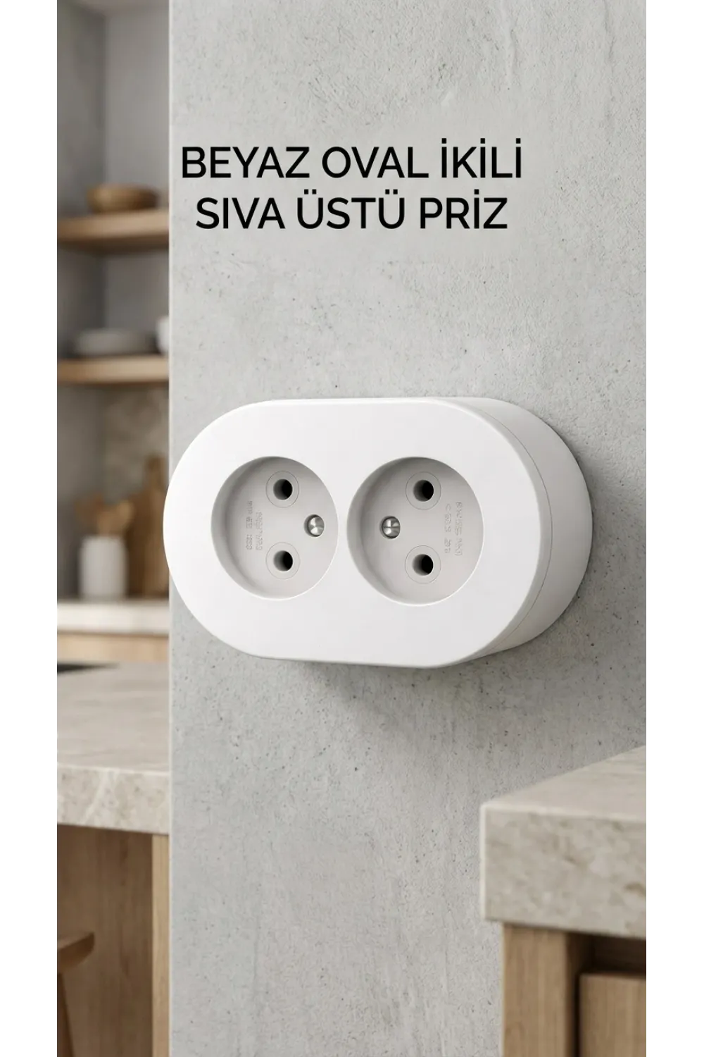 Beyaz Çift Girişli Topraklı Sıva Üstü Elektrik Prizi, Modern Tasarım