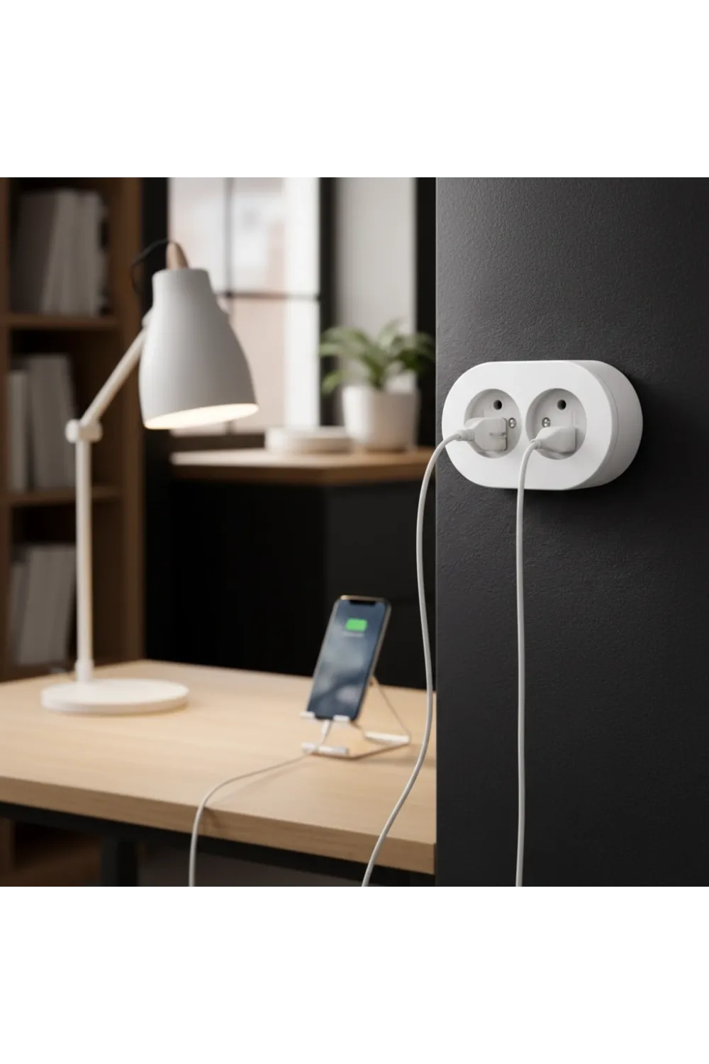 Beyaz Çift Girişli Topraklı Sıva Üstü Elektrik Prizi, Modern Tasarım