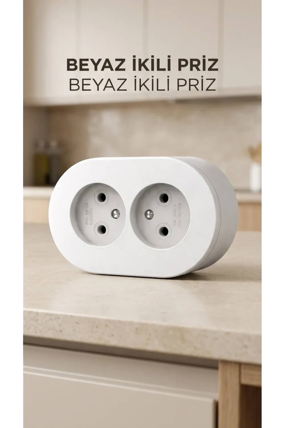 Beyaz Çift Girişli Topraklı Sıva Üstü Priz, Dekoratif Duvar Elektrik Ünitesi