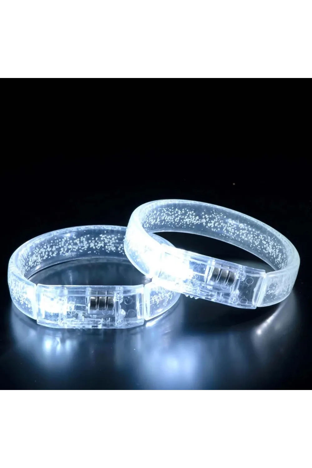 Beyaz-gümüş Led Işıklı Baskı Yapılabilen Pilli Bileklik Bilezik 1,5 Cm Genişlik