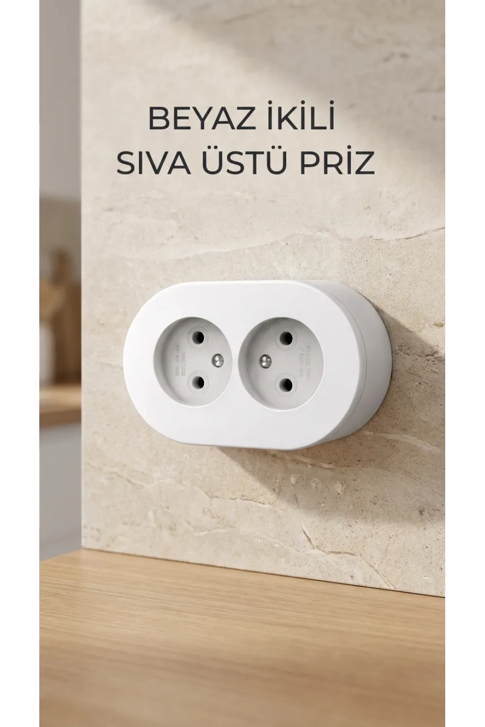 Beyaz İkili Sıva Üstü Dekoratif Topraklı Elektrik Prizi