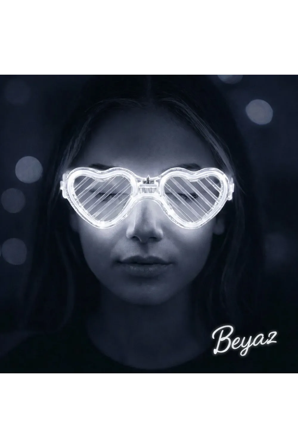 Beyaz LED Işıklı Kalp Gözlük – 3 Modlu Parti & Glow Gözlüğü
