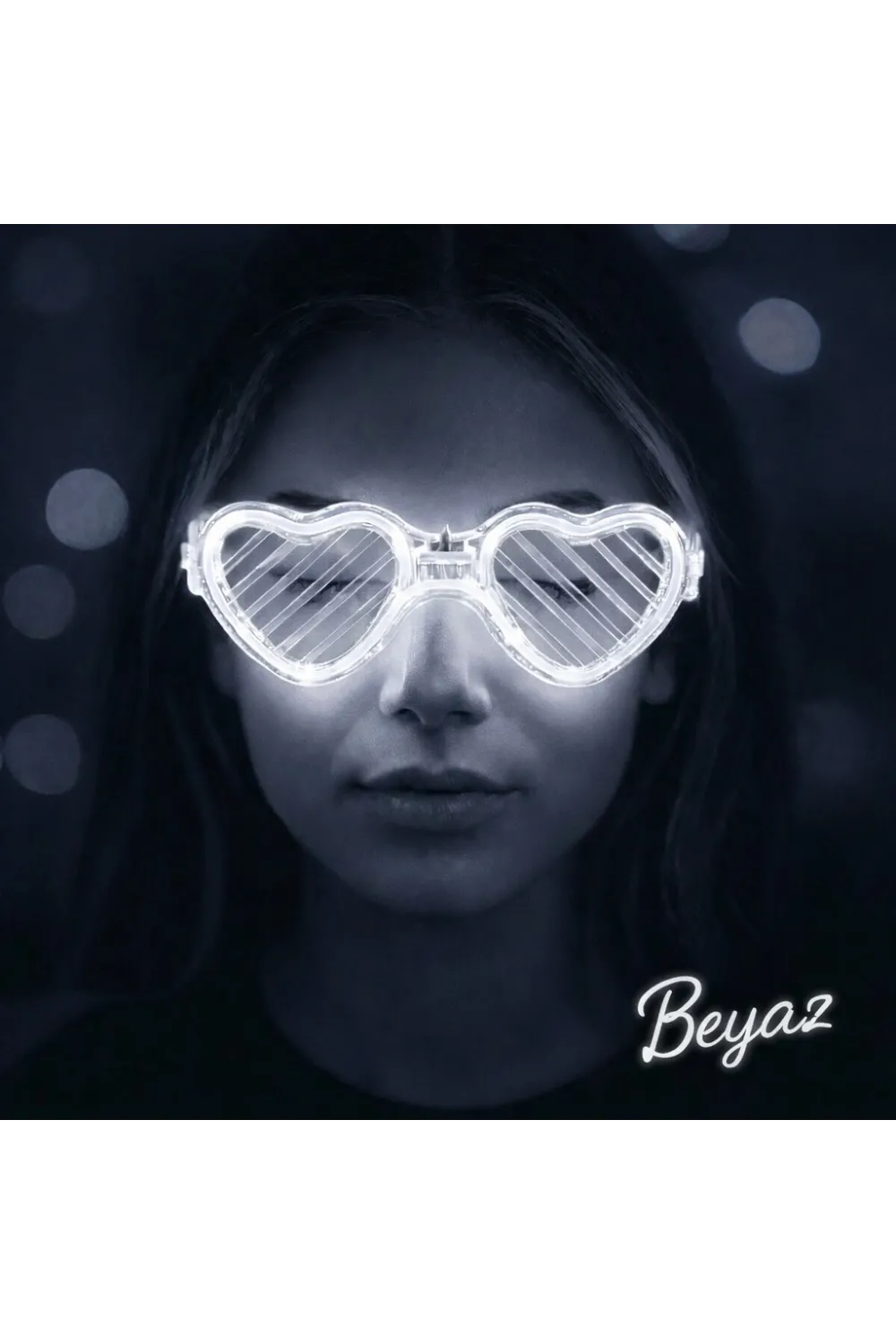 Beyaz Led Işıklı Kalp Gözlük – 3 Modlu Parti  Glow Gözlüğü