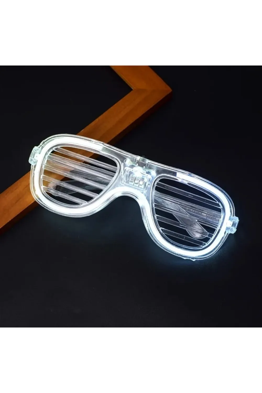 Beyaz Led Işıklı Parti Gözlüğü - Neon Glow Şerit Gözlük 3 Modlu