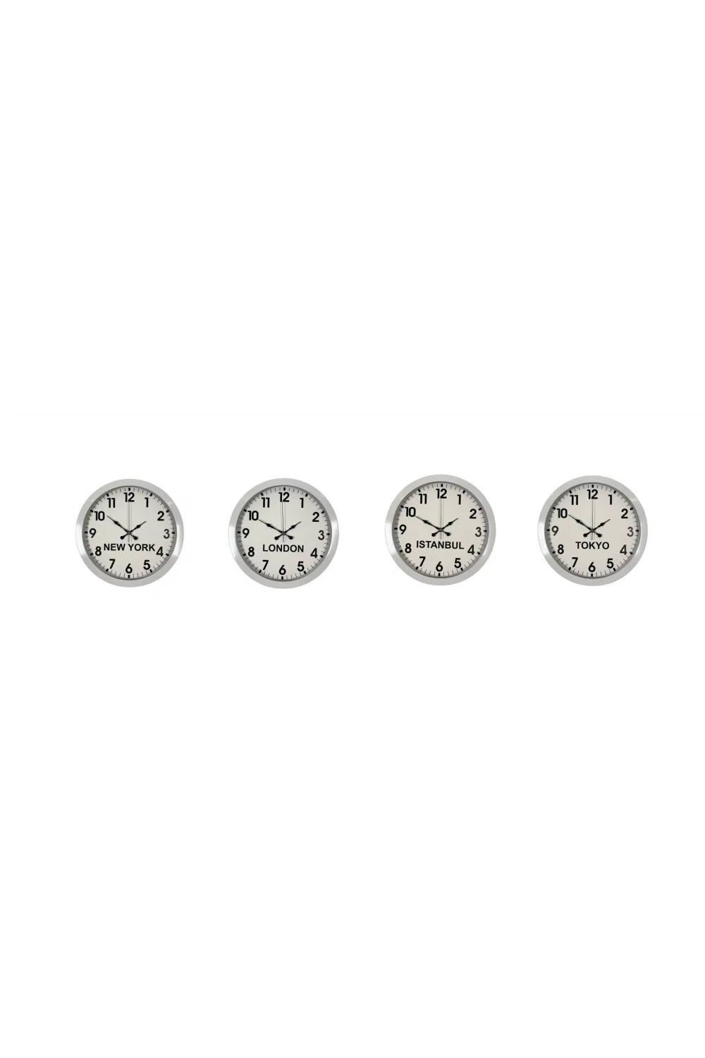 Beyaz Premium Set 4’lü Metal 36 cm Dünya Duvar Saatleri