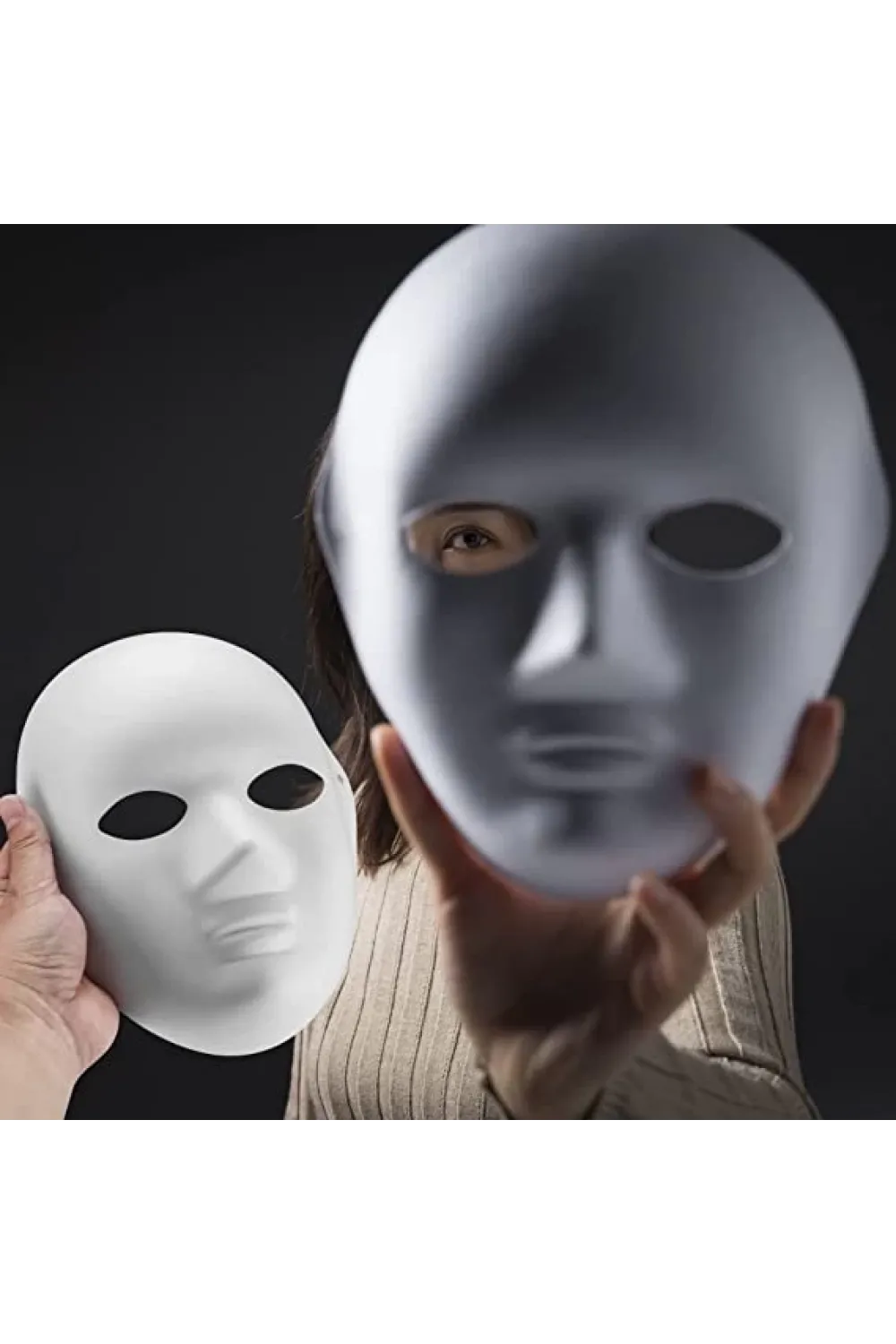 Beyaz Renk Boyanabilir Anonim Tam Yüz Cosplay Maske 24x18 Cm