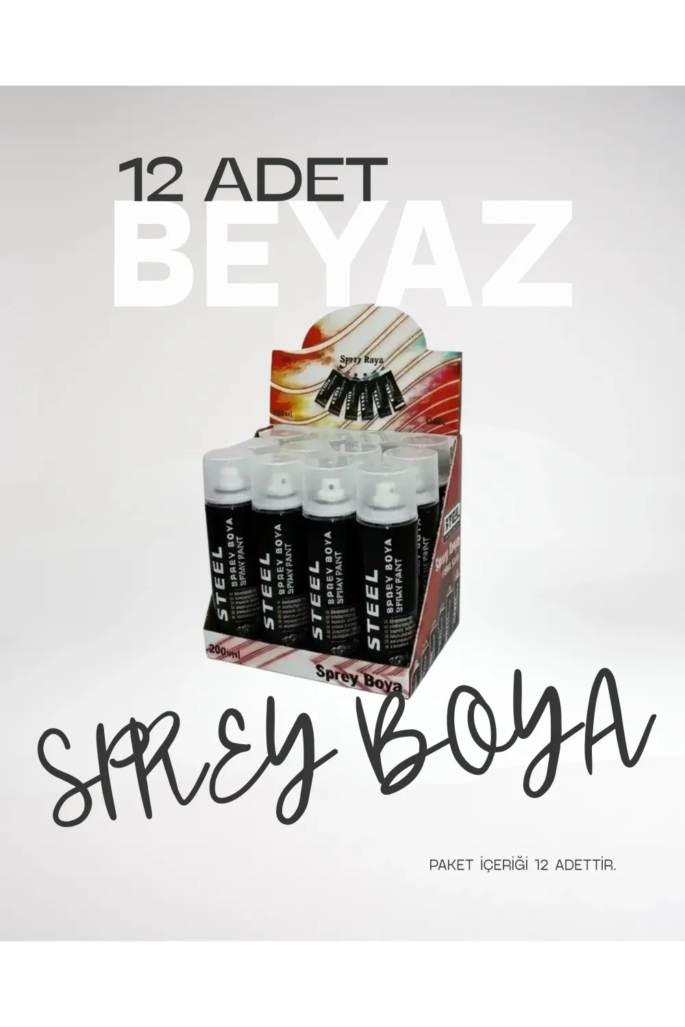 Beyaz Sprey Boya 200 Ml 12 Adet IEGOS6M