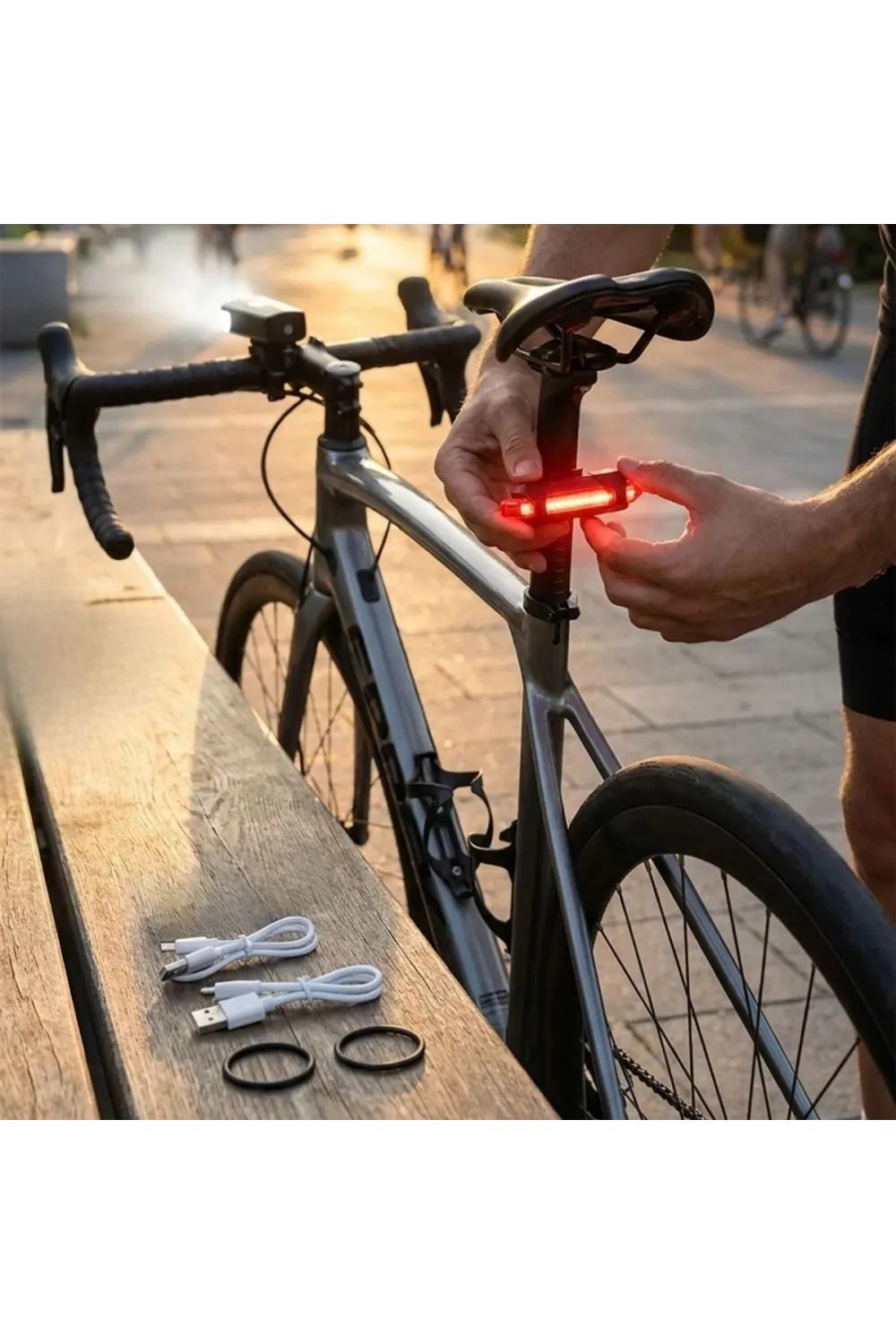 Bisiklet Işık Seti – USB Şarjlı LED Ön Far + Arka Stop Lambası, Su Geçirmez Bisiklet Aydınlatma Seti