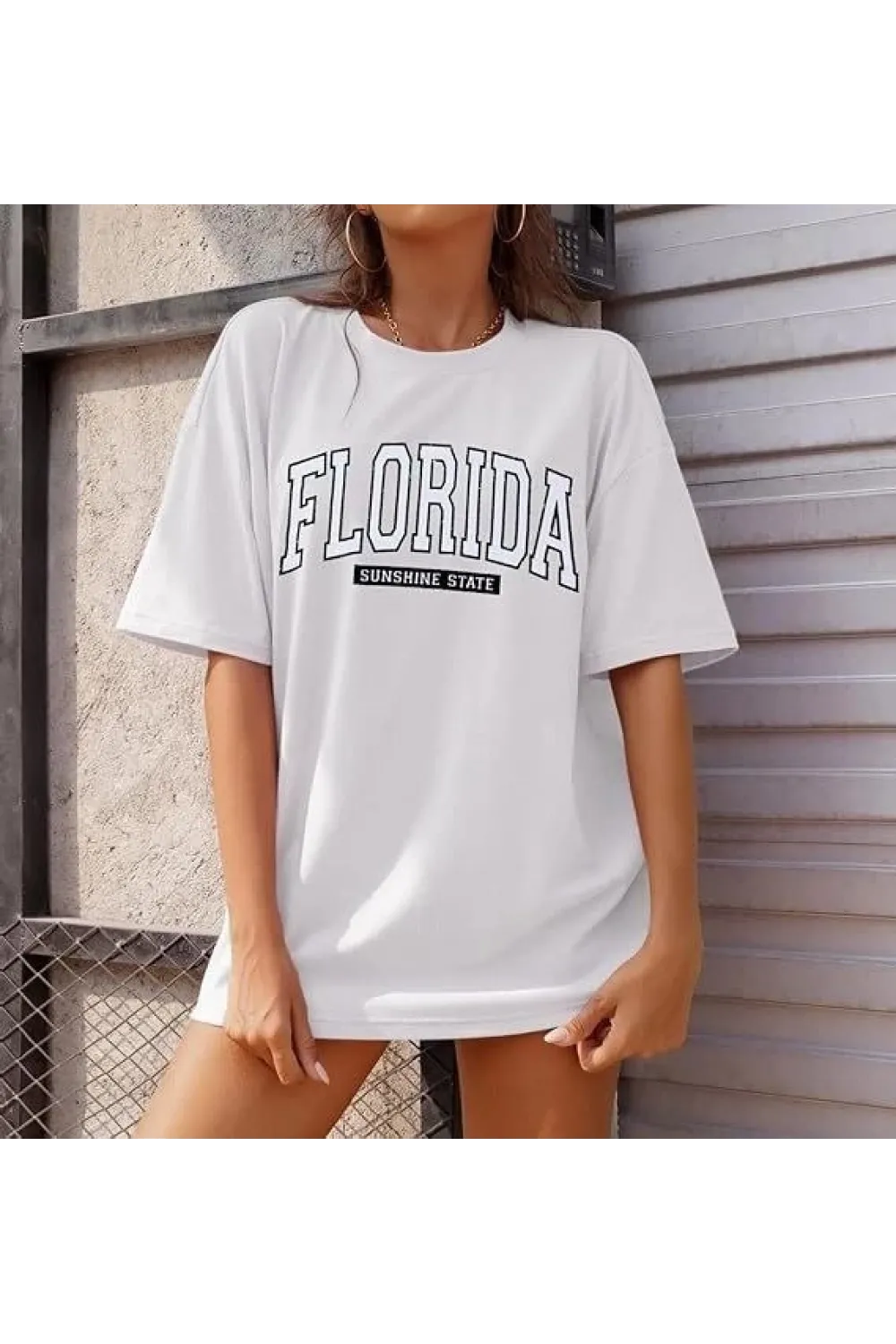 Bisiklet Yaka Baskılı T-shirt - Beyaz
