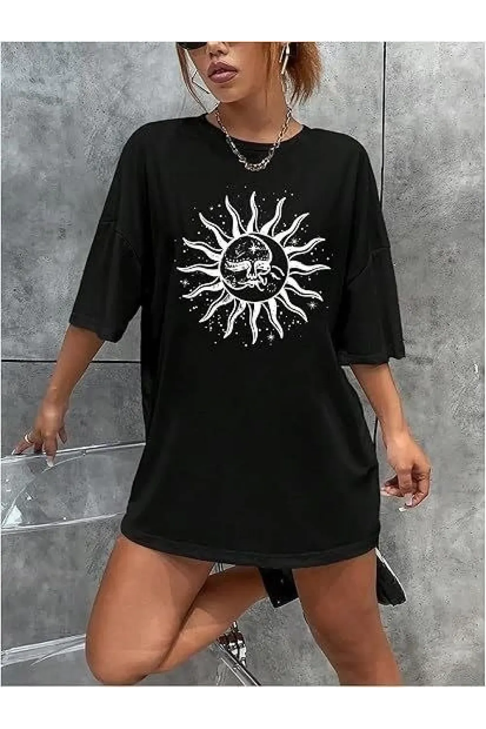 Bisiklet Yaka Baskılı T-shirt - Siyah