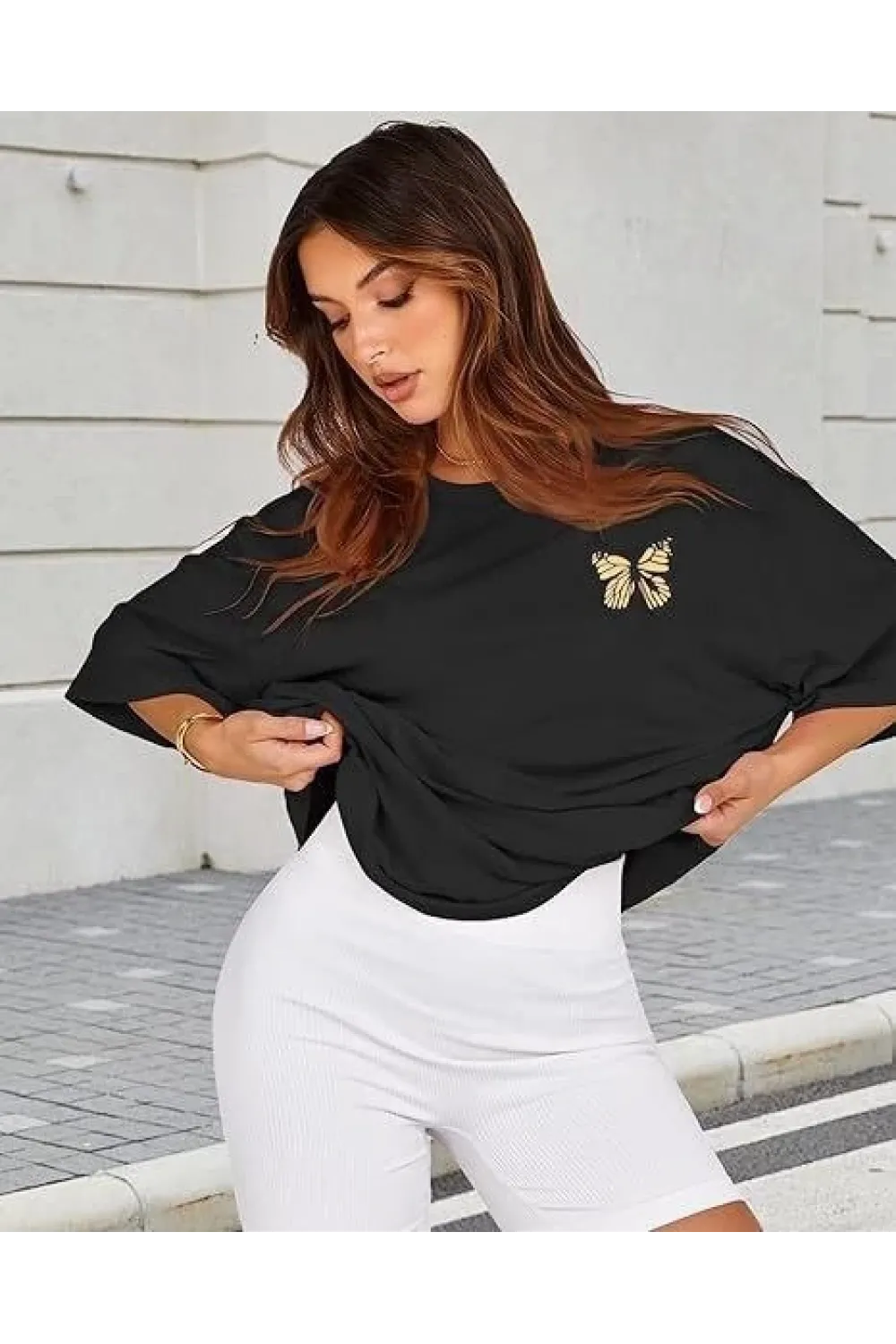 Bisiklet Yaka Baskılı T-shirt - Siyah