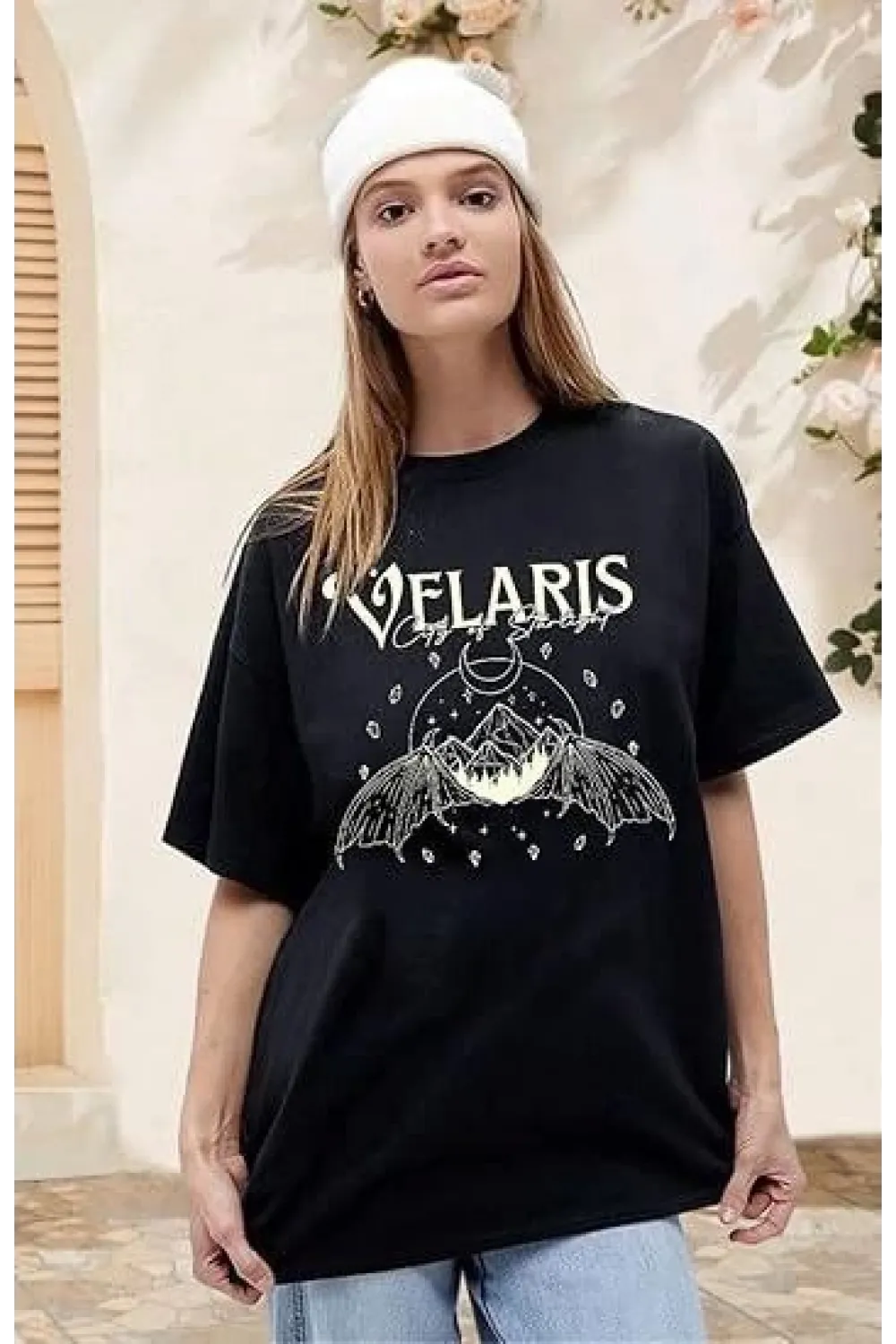Bisiklet Yaka Baskılı T-shirt - Siyah