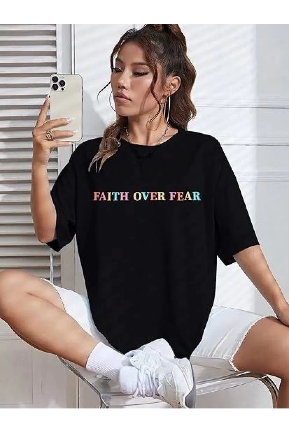 Bisiklet Yaka Baskılı T-shirt - Siyah