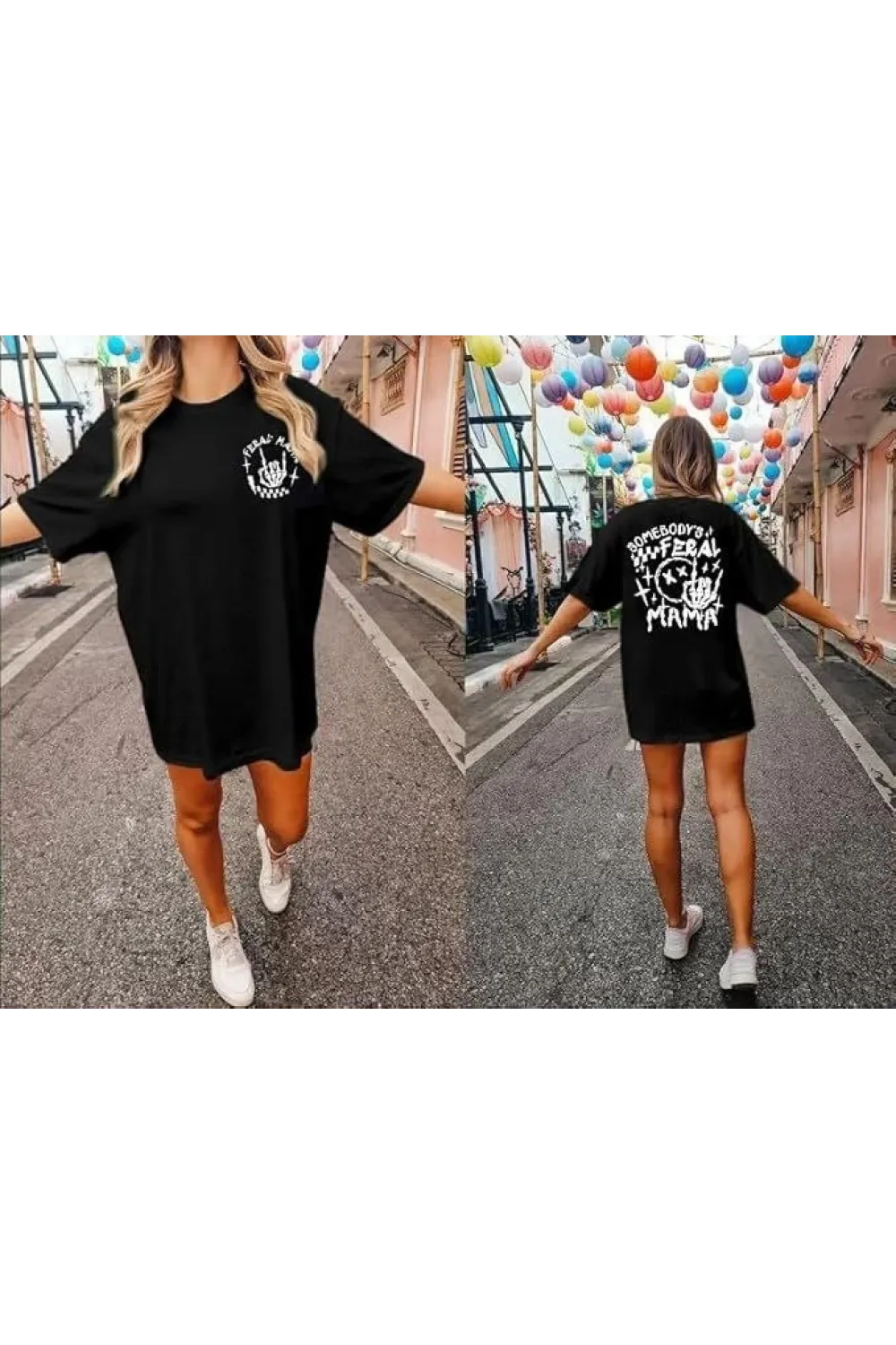 Bisiklet Yaka Baskılı T-shirt - Siyah