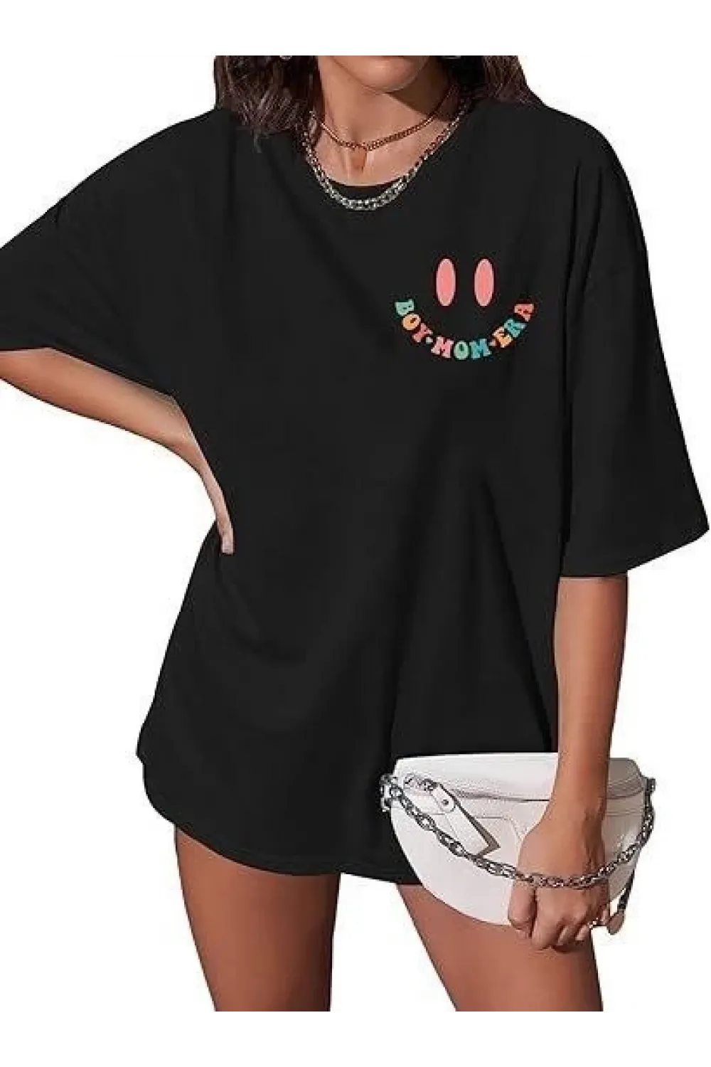 Bisiklet Yaka Kısa Kol Baskılı T-shirt - Siyah