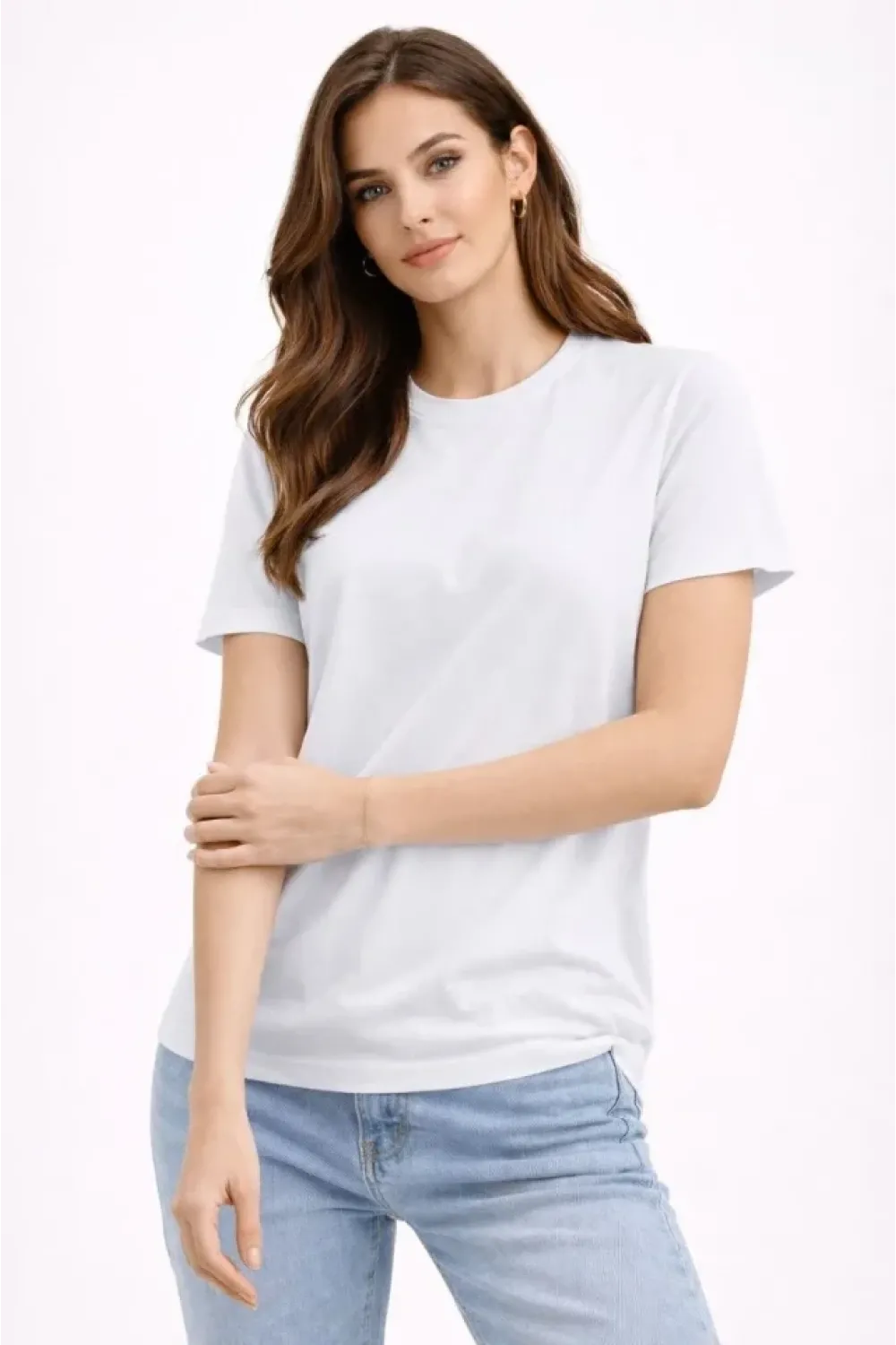 Bisiklet Yaka Tişört Regular Kalıp Basic Pamuklu Günlük Kullanım T-shirt - Beyaz