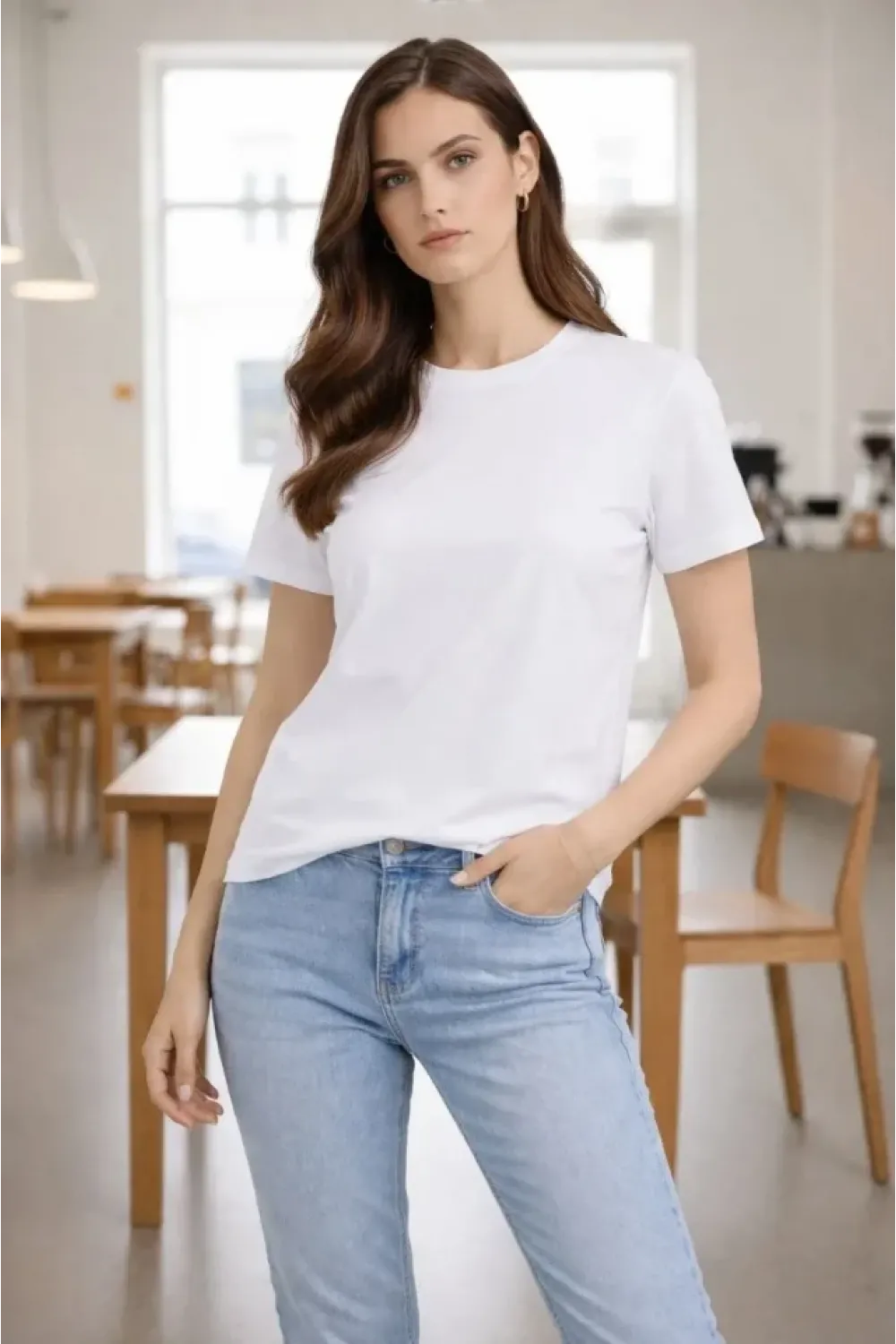 Bisiklet Yaka Tişört Regular Kalıp Basic Pamuklu Günlük Kullanım T-shirt - Beyaz