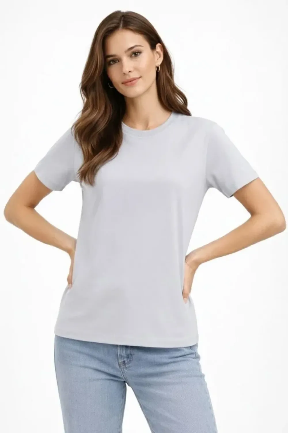 Bisiklet Yaka Tişört  Regular Kalıp Basic Pamuklu  Günlük Kullanım  T-shirt - Gri