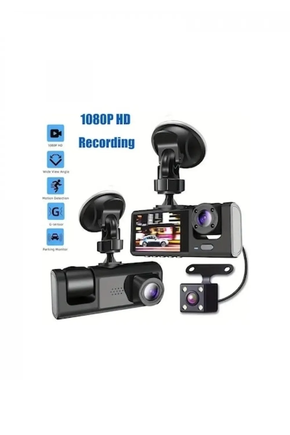 Black Box Traffic Recorder 3 Kameralı Araç Kamerası Geri Görüş Destekli Gece Görüşlü