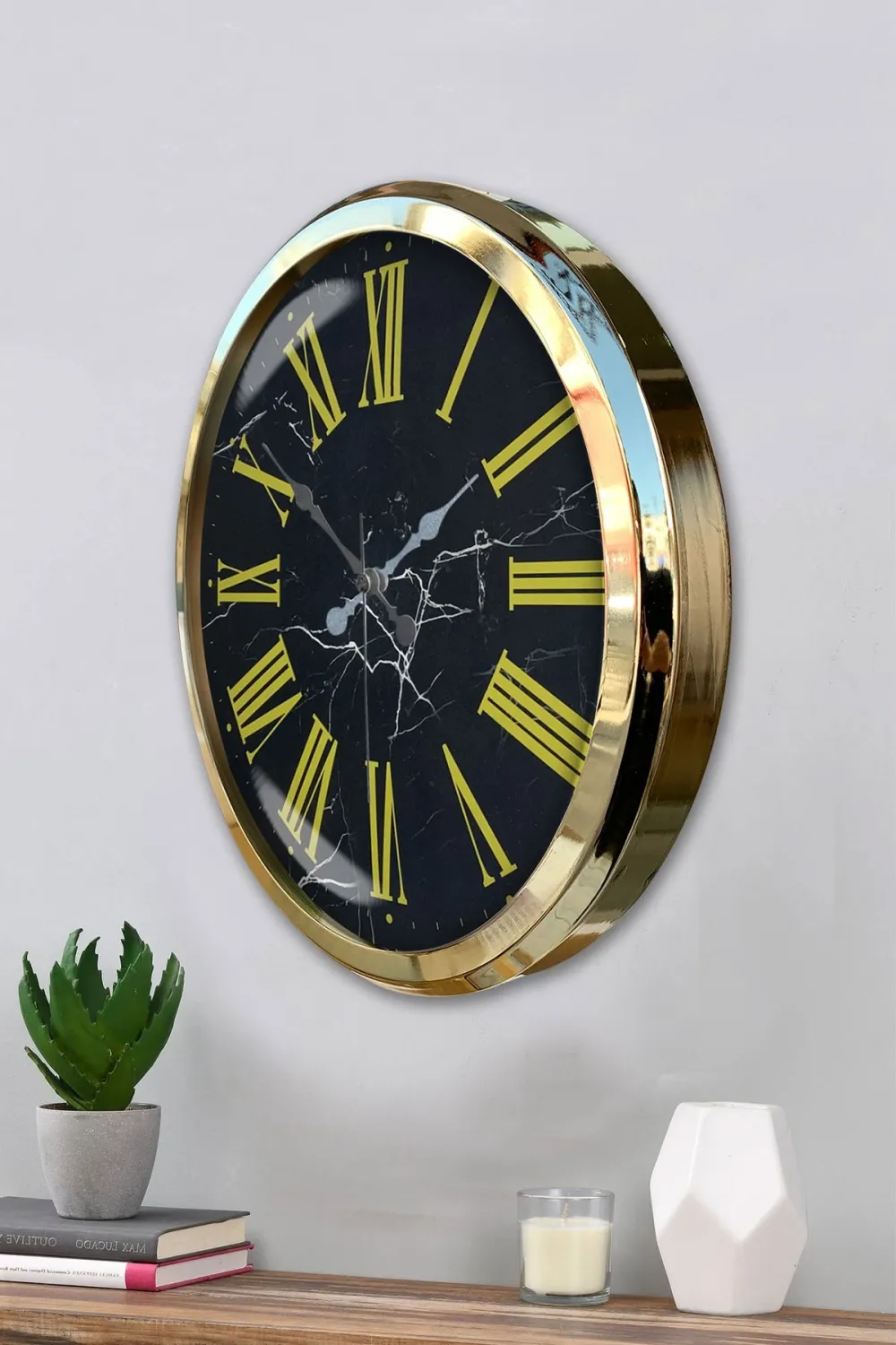 Black Marble Gold 52 Cm Metal Duvar Saati