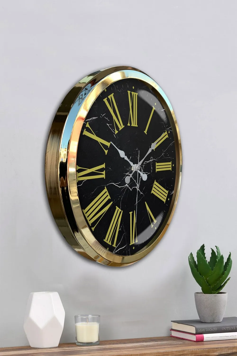 Black Marble Gold 52 Cm Metal Duvar Saati