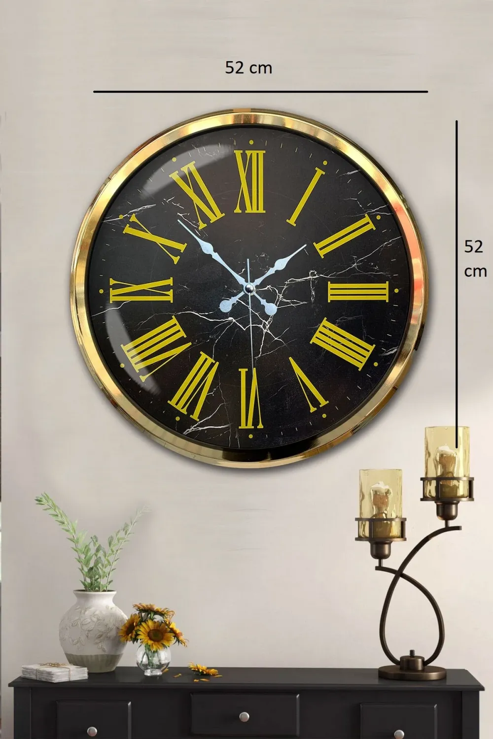 Black Marble Gold 52 Cm Metal Duvar Saati