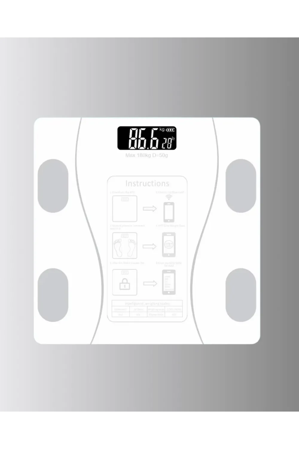 Bluetooth Akıllı Tartı – 8 Fonksiyonlu Dijital Baskül, 180 Kg Kapasiteli