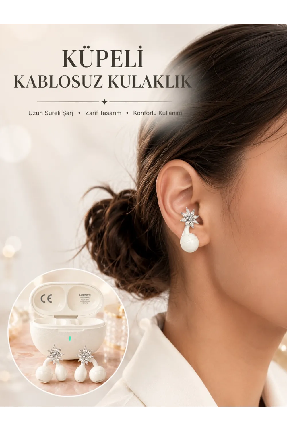 Bluetooth Bağlantılı Küpeli Kablosuz Kulaklık Uzun Pil Ömrü