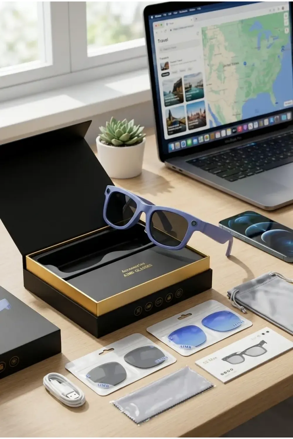 Bluetooth Destekli Mor Akıllı Gözlük Kamera Fotoğraf Video Kullanımı Premium