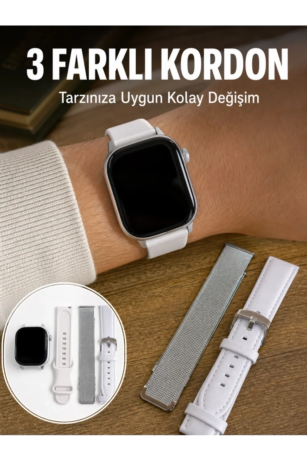 Bluetooth Görüşmeli Dokunmatik Akıllı Saat 3 Farklı Kordon Seçeneği