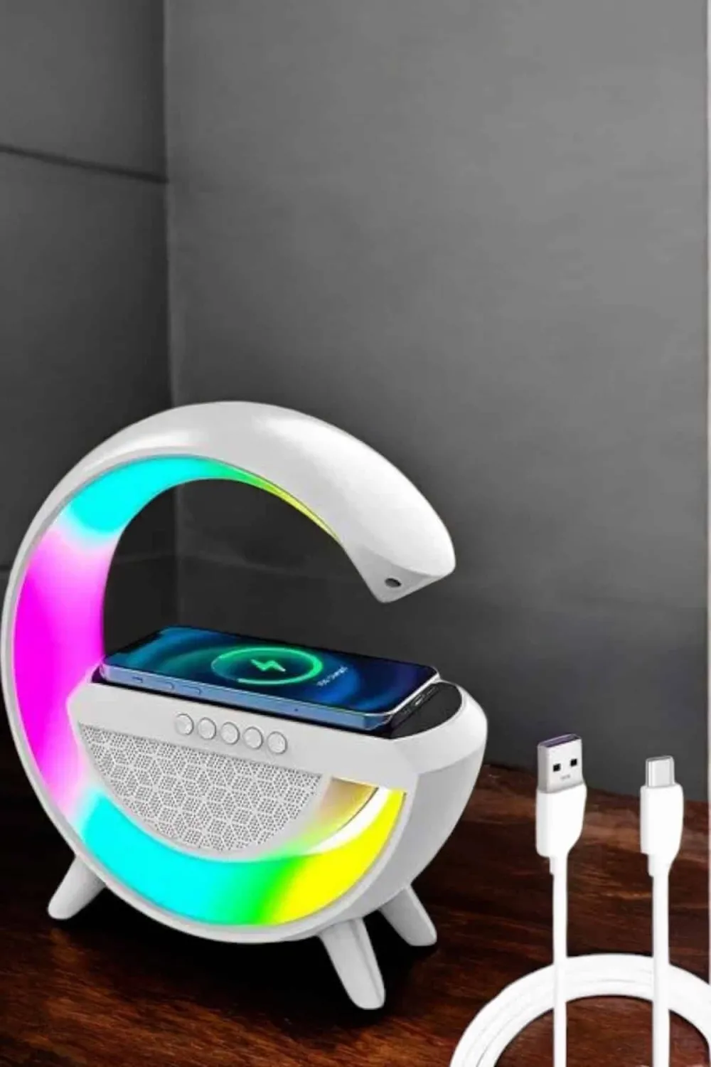 Bluetooth Hoparlör 15w Kablosuz Hızlı Şarj Led Gece Lambası