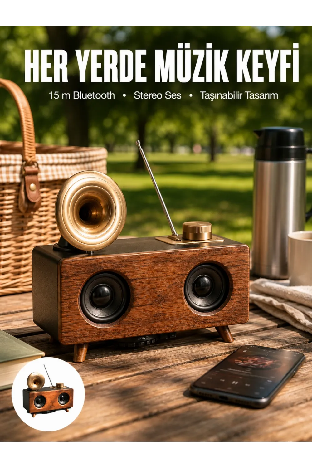 Bluetooth Hoparlör Ahşap Klasik Retro Gramofon Bluetooth Müzik Kutusu