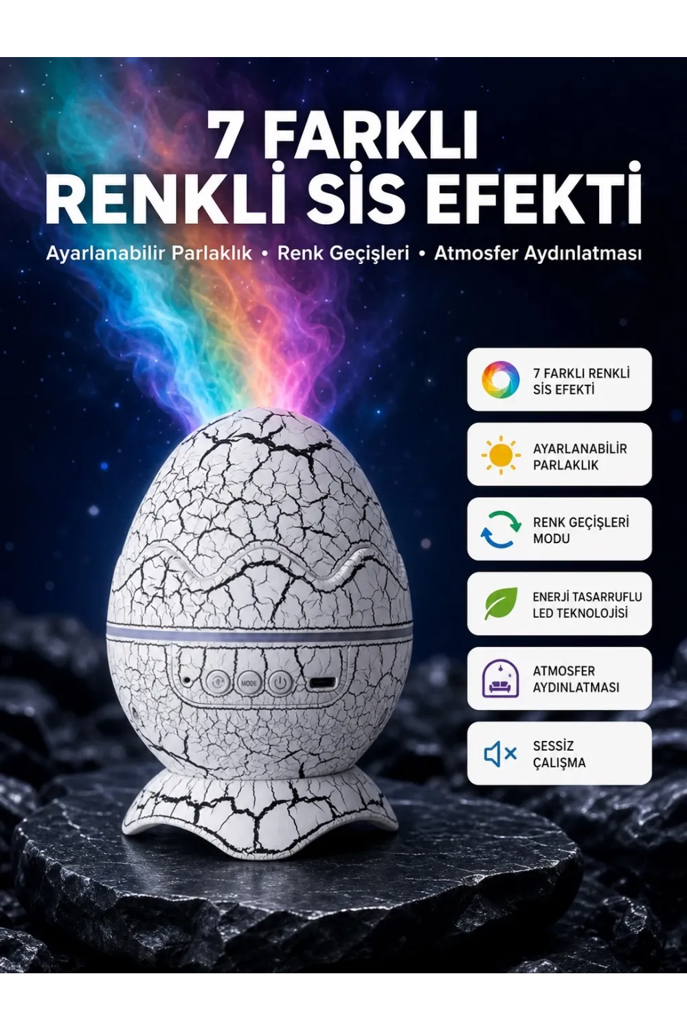 Bluetooth Hoparlör Özellikli 7 Renkli Gece Aydınlatması