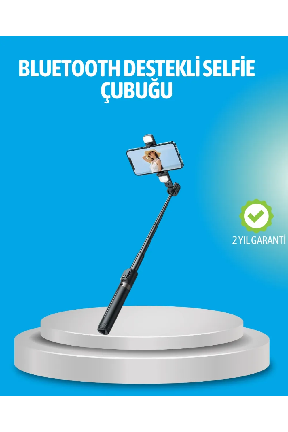 Bluetooth Işıklı Uzaktan Kumandalı Selfie Çubuğu – 130 Cm Yükseklik