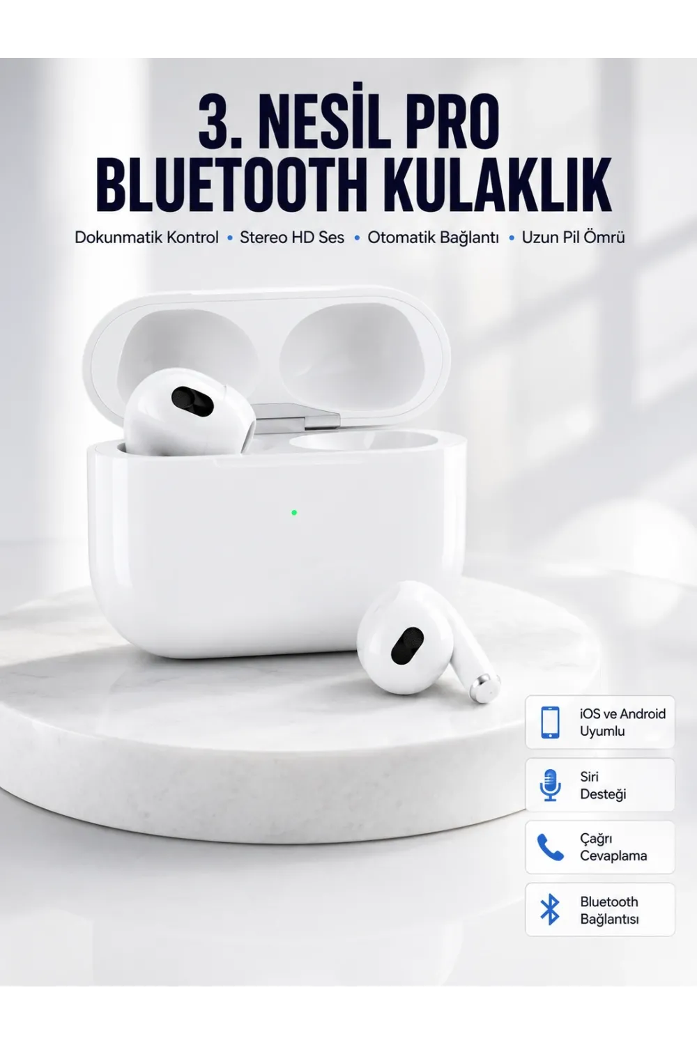 Bluetooth Kulaklık 3. Nesil Ios Android Uyumlu Yeni Nesil Wireless Charge